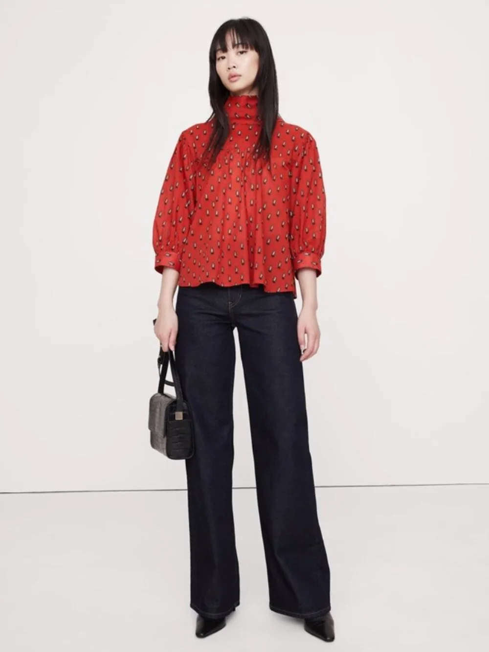 NWT Banana Republic red print reversed western shirt